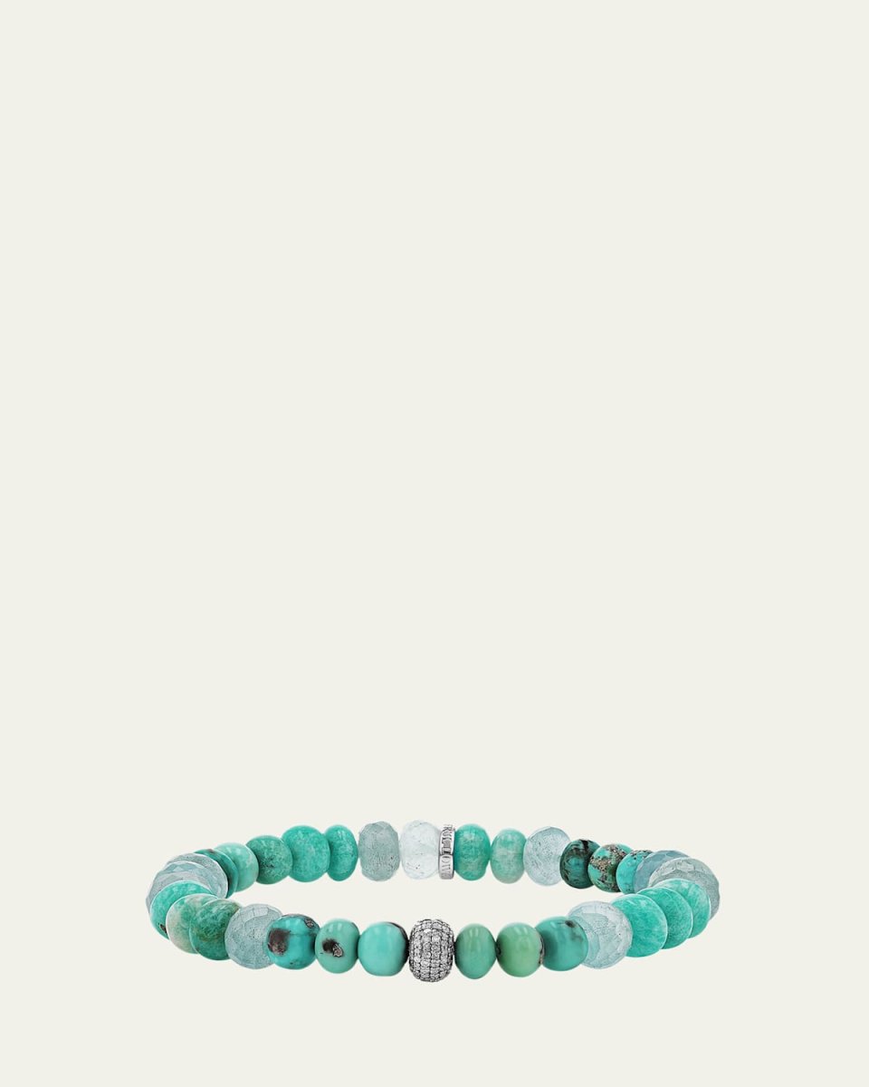 Blue Mix 8mm Bead Bracelet with Diamond Donut